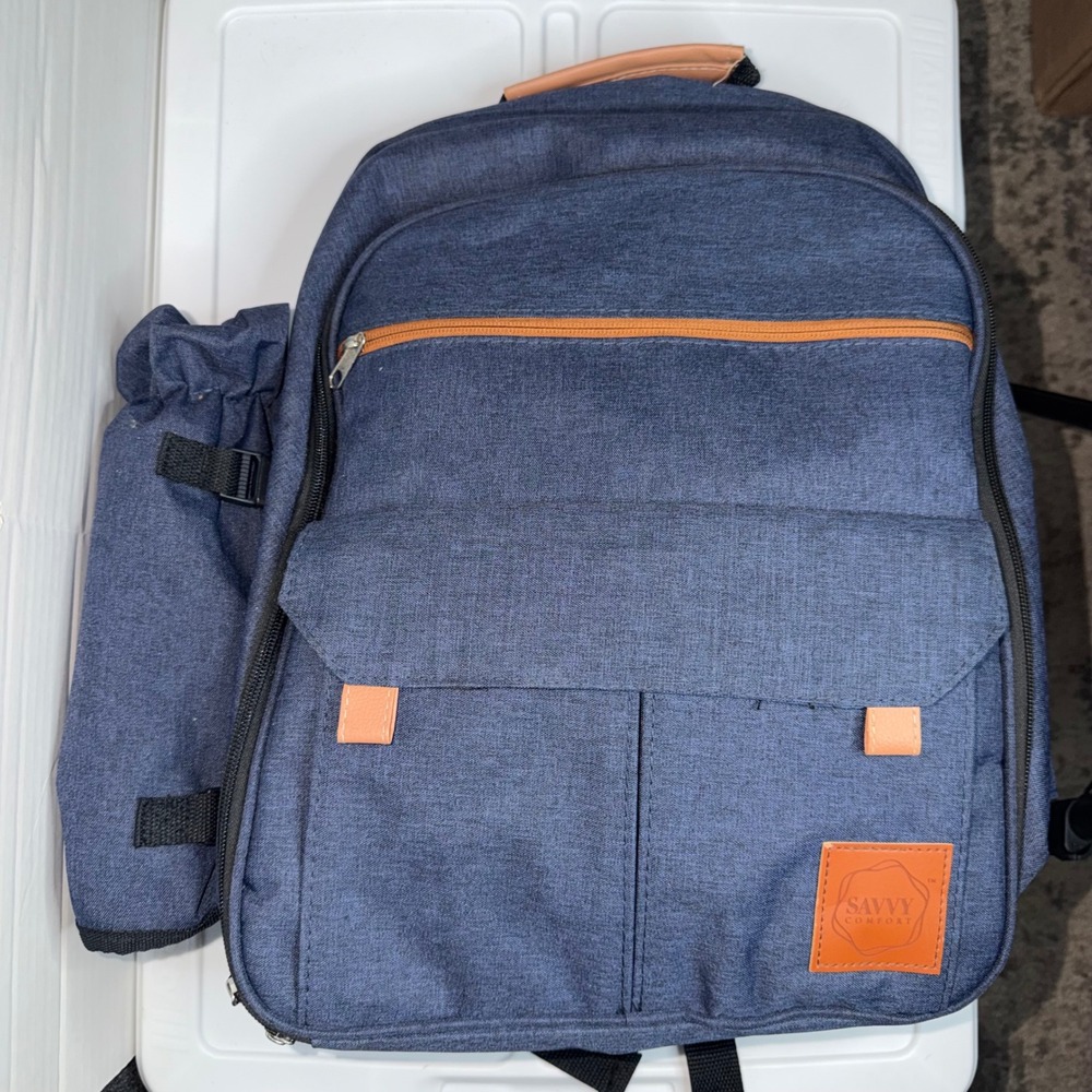 Savvy Comfort Picnic Backpack Set for 4 Insulated Cooler Bag Blue Heathered